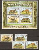 Gambia 1976 MiNr. 332 - 335 (Block 2) Abuko Nature Reserve (I)  FAUNA WWF Cats Of Prey 4v+1   MNH ** 230,00 € - Gambie (1965-...)