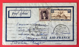 Egypte, Enveloppe Pour Saigon + Au Verso TAD Phnom Penh, Cambodge 2.1.1939 - (A222) - Cartas
