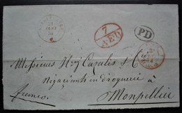 1854 Marque D'entrée De Suisse Provenance Nieder ?? Par Saint Louis + 7 AED Et PD Sur Lettre Pour Montpellier - Entry Postmarks