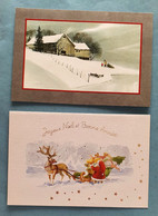 Lot De 2 Cartes Double Joyeux Noël Bonne Année - Père Noël Renne Traineau, Sapin De Noël - Autres & Non Classés