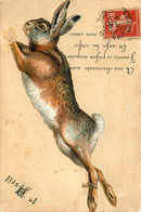 1er Avril AVRIL * CPA Avec Ajouti Découpi * Lapin Rabbit * 1908 * Chasse Hunt Hunting - April Fool's Day