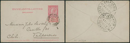 DESTINATION - EP Au Type Enveloppe-lettre 10ctm Rouge (n°46) Obl Simple Cercle "Bruxelles 5" > Valparaiso (Chili) + Arri - Letter Covers