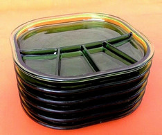 Années 1970  Fienza Italy Suite De 6 Assiettes à Fondue Verre Transparent Vert - Unclassified