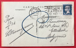 France N°177 Sur CPA Pour Etterbeek, Belgique 1920 - Cachet De Facteur 336A - (A260) - 1877-1920: Période Semi Moderne