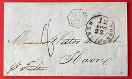 France Poste Maritime Lettre (LSC) De New York Pour Le Havre TAD ET-UNIS SERV. A.M.D HAVRE 3.9.1857 - (A271) - Posta Marittima