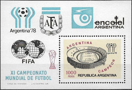 ARGENTINA - SOUVENIR SHEET ARGENTINA'78 FIFA WORLD SOCCER CUP, STADIUM, "ARGENTINA CAMPEÓN" (VI, SURCHARGED) 1978 - MNH - 1978 – Argentine