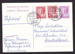 Luxembourg: Stationery Postcard To Germany, 1984, 2 Extra Stamps, Cancel Differdange (traces Of Use) - Brieven En Documenten