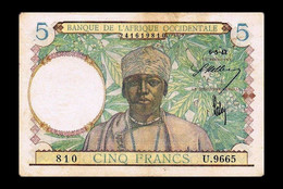 # # # Banknote Französisch Westafrika (French West Africa) 5 Francs 1942 # # # - États D'Afrique De L'Ouest