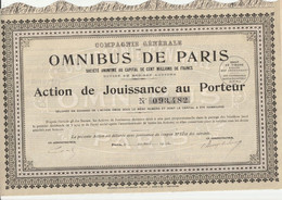 Action Jouissance Au Porteur 093482 Compagnie Générale OMNIBUS DE PARIS 1926 - 2 Scan - Trasporti