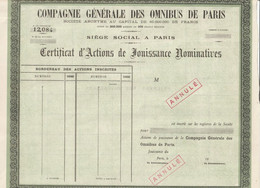 Certificat D' Actions Jouissance Nominatives 12084 Compagnie Générale OMNIBUS DE PARIS  - 2 Scan - Transportmiddelen