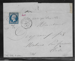 France Marque Postale - N°14 Bdf Obl. PC PT & CàD Tours à Paris - 1857 - B/TB - 1849-1876: Klassieke Periode
