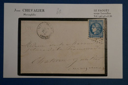 AQ8 FRANCE BELLE LETTRE 1871  PLEINE FOUGERE  POUR CHATEAU GANTIER  + CERES BORDEAUX  +AFFRANCH. INTERESSANT - 1870 Uitgave Van Bordeaux