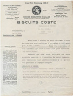 STRASBOURG - NEUHOF - Grande Biscuiterie D'Alsace - BISCUITS COSTE - Confirmation De Livraison 22 AOUT 1939 - Alimentaire