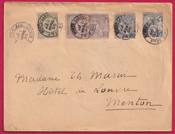 N°11 12 PAIRE 13 X2 MONTE CARLO PTE DE MONACO 1896 POUR MENTON ALPES MARITIMES LETTRE COVER FRANCE - Lettres & Documents