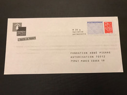 PAP060 - PAP Réponse  Neuf 110x220 Marianne De Lamouche  Tarif LETTRE PRIORITAIRE Repiqué Fondation Abbé Pierre 07P222 - Listos Para Enviar: Respuesta/Lamouche