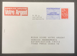 PAP126 - PAP Réponse  Neuf 110x154 Marianne Lamouche Tarif LETTRE PRIORITAIRE Repiqué Mieux Vivre Votre Argent 07P597 - PAP : Antwoord /Lamouche