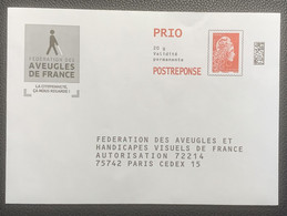 PAP128 - PAP Réponse  Neuf 110x154 Marianne L'Engagé Tarif PRIO Repiqué Federation Des Aveugles De France 209322 - Prêts-à-poster: Réponse