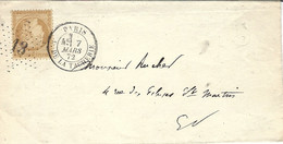 1872- Enveloppe De PARIS / R.DE LA TACHERIE  Affr. N° 59  Oblat. étoile 13 - 1849-1876: Klassik