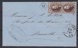 N° 14 ( 2 ) / Lettre De La BOITE DE LEVEE M Par La Louviere Vers Bruxelles 22 Juin 1864 - 1863-1864 Medaillen (13/16)