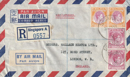 Malaisie Lettre Recommandée Singapore Pour L'Angleterre 1951 - Malayan Postal Union