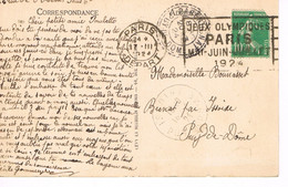 MARQUE POSTALE -  JEUX OLYMPIQUES 1924 - PARIS DEPART - 17-03-1924 - - Estate 1924: Paris