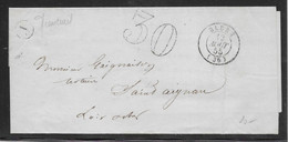 France Marque Postale - Type 15 Bléré (36) & J Francueil - Taxe 30 - 1855 - TB - 1801-1848: Précurseurs XIX