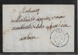France Marque Postale - Type 15 Bléré (36) &  Taxe 25 - 1853 - TB - 1801-1848: Precursors XIX