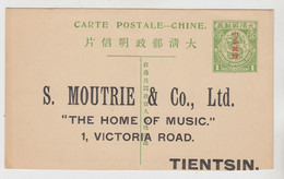 CARTE POSTALE. CHINE. CHINESE IMPERIAL POST ONE CENT. S. MOUTRIE & C° TIENTSIN. THE HOME OF MUSIC - Briefe U. Dokumente