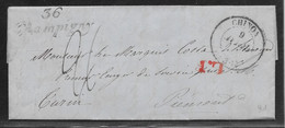 France Marque Postale - Cursive 36/Champigny & T.14 Chinon Pour Turin - TB - 1801-1848: Precursors XIX