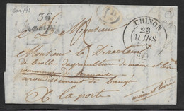 France Marque Postale - Cursive 36/Champigny & T.13 Chinon 1839 - TB Au Dos T.12 Baugé - 1801-1848: Précurseurs XIX