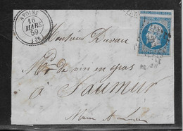 France Marque Postale - N°14 Oblitéré PC 211 & T.24 Avoine (36) 1859 - 1849-1876: Klassieke Periode