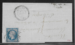 France Marque Postale - N°14 Oblitéré PC 211 & T.24 Avoine (36) 1862 - 1849-1876: Klassieke Periode
