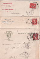 1908+1909+1910 - SEMEUSE / 3 ENVELOPPES PUB ILLUSTREES DIFFERENTES "EXCELSIOR HOTEL DE LA PAIX" De VICHY (ALLIER) - 1906-38 Sower - Cameo