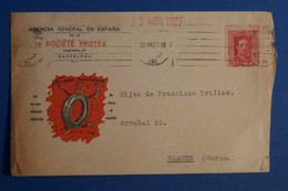 AQ9 ESPAGNE  BELLE LETTRE AVEC PUB INTERESSANTE 1927 BARCELONA  POUR BLANES+AFFRANCH. INTERESSANT - Covers & Documents