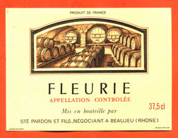 Etiquette Neuve De Vin De Beaujolais Fleurie Domaine Pardon Et Fils à Beaujeu - 37,5 Cl - Beaujolais