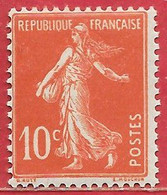 France N°138 Semeuse Fond Plein 10c Rouge 1907 ** - 1906-38 Semeuse Camée