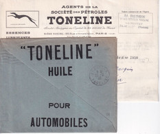 1938 - PAIX / ENVELOPPE PUB ILLUSTREE "HUILE AUTOMOBILES TONELINE" STE PETROLES à LE PONTET (VAUCLUSE) - 1932-39 Vrede