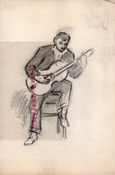 75- PARIS- ARCHIVE PEINTRE GASTON DARDAILLON-7 RUE CRILLON- VERITABLE DESSIN GUITARISTE GUITARE - - Dibujos