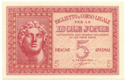 5 DRACME OCCUPAZIONE ITALIANA DELLA GRECIA ISOLE JONIE APRILE 1942 FDS-/FDS - Sonstige & Ohne Zuordnung