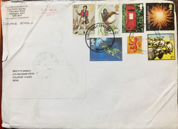 GREAT BRITAIN 2022, USED COVER TO INDIA,7 DIFFERENT STAMPS ,EARLY POSTMAN & POSTBOX ,AEROPLANE,BIRD,CATTLE ,LION, FLOWER - Unclassified