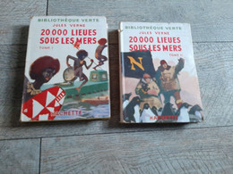 20 000 Lieues Sous Les Mers 2 Tomes   Jules Verne Hachette Bibliothèque Verte Illustré Brenet Aventure Enfantina 1947 - Biblioteca Verde