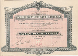Action Cent Francs Société Des Chaussures EHRLICH Frères 1923 - 2 Scan - Textiel