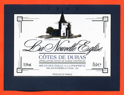 Etiquette Neuve De Vin Cotes De Duras 1993 La Nouvelle église  - 75 Cl - Vin De Pays D'Oc