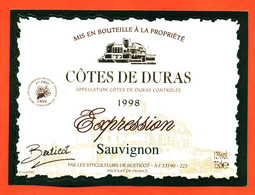 Etiquette Neuve De Vin Cotes De Duras Expression Sauvignon 1998 Viticulteurs De Berticot - 75 Cl - Vin De Pays D'Oc