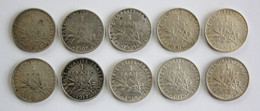 10 Monnaies 1 Franc Semeuse ARGENT De 1904 à 1920 - H. 1 Franc