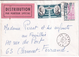 1976 - POSTE AERIENNE Sur ENVELOPPE EXPRES "DISTRIBUTION PAR PORTEUR SPECIAL" De AGAY (VAR) - 1960-.... Lettres & Documents