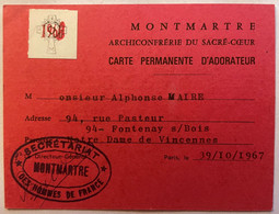 Religion - Paris Montmartre - Archiconfrerie Du Sacré Coeur - Carte D'Adorateur De 1967 - Visiting Cards