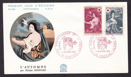 France: FDC First Day Cover, 1968, 2 Stamps, Red Cross, Painting Mignard, Lady, Art (traces Of Use) - Covers & Documents