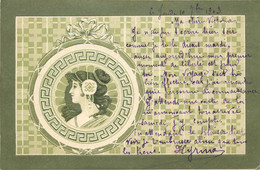 Femmes - Illustrateurs - Illustrateur A Identifier - Style Art Nouveau - Femme Dans Médaillon - Carte Gaufrée - 1900-1949
