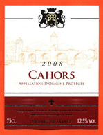 Etiquette Neuve De Vin De Cahors 2008 - 75 Cl - Cahors